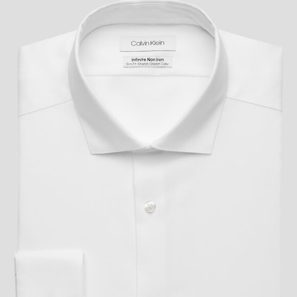 NEW Calvin Klein Slim Fit Non-Iron White Stretch Tall Dress Shirt 36/37 - Picture 1 of 3